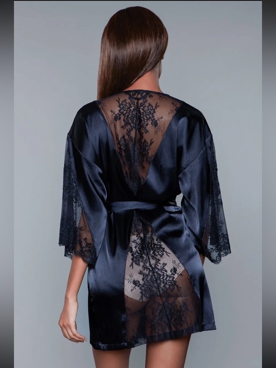 Mother Hustler Other - NWT Black Satin Lace-Trim Robe - Elegant Women's Intimates- Plus available